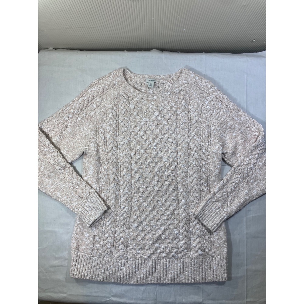 L.L.Bean Cable Knit Sweater Women's XL Pink White Speckled Cotton Crew Neck‎